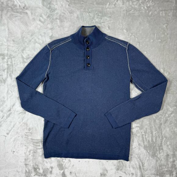 Sundance Henley Sweater Men's Small Blue 1/4‎ Button Highland Stitch Mock Neck - Picture 1 of 9